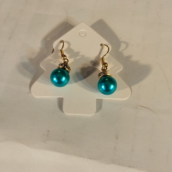 Red Pearl Drop Earrings Christmas Ornament Style - Picture 5 of 10